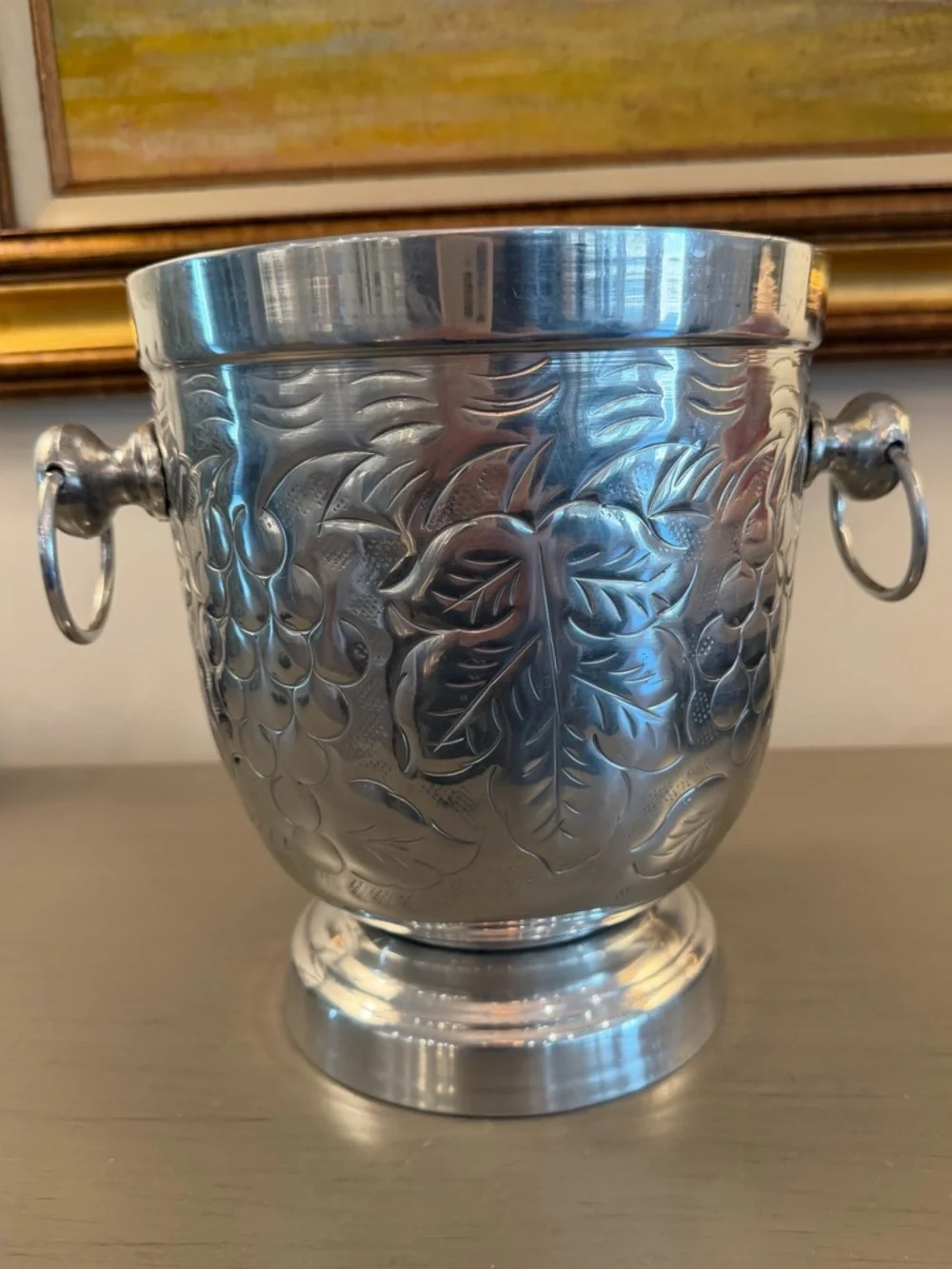 Vintage Embossed Grapevine & Leaves Ice Bucket Champagne Chiller Handles Planter